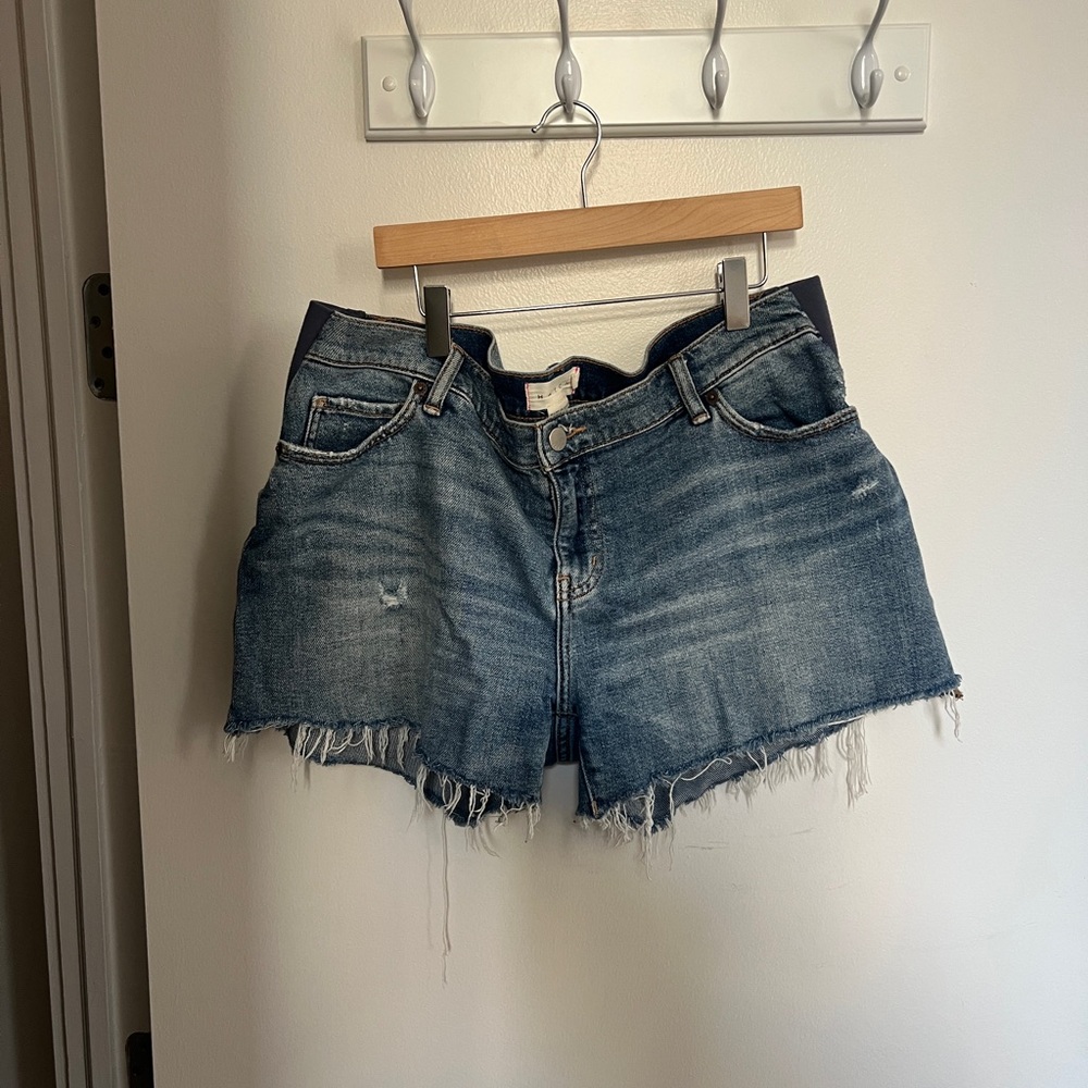 Hatch Blue Jean Shorts Distressed Frayed Hem